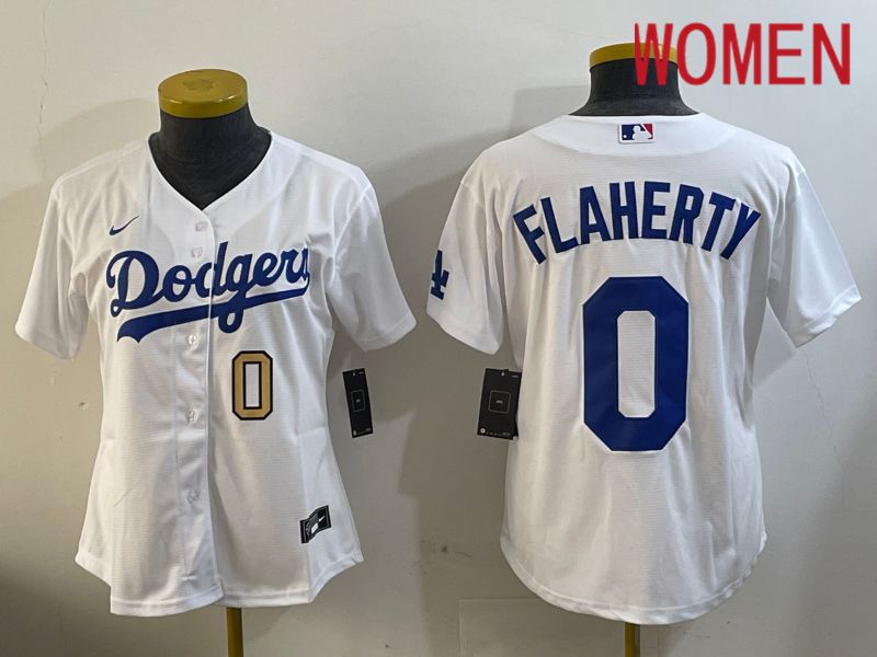 Women Los Angeles Dodgers #0 Flaherty White Game 2024 Nike MLB Jersey style 12113